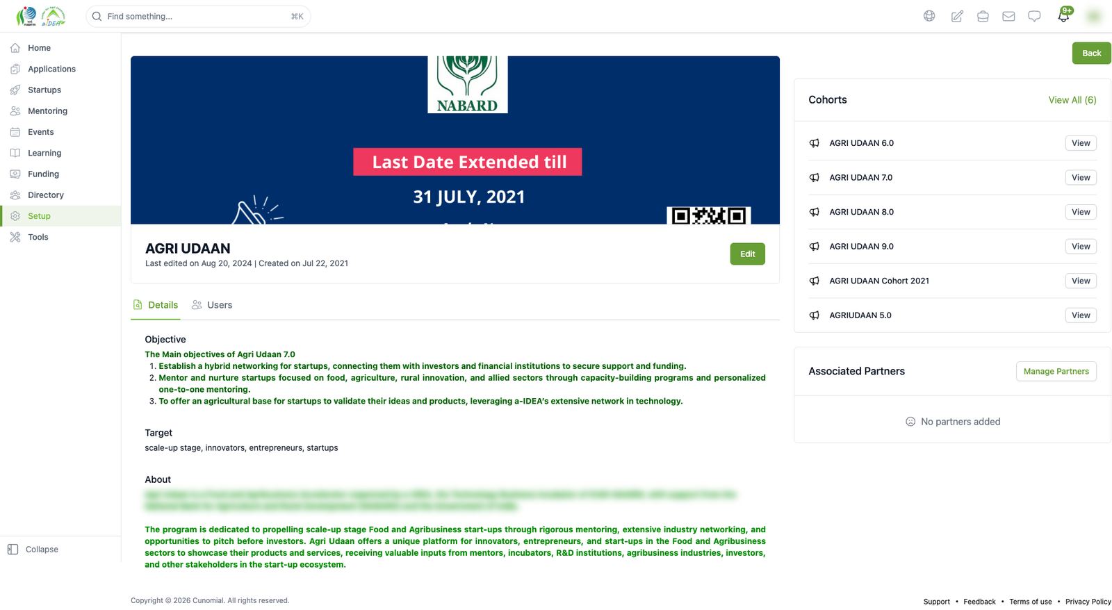 Programme detail: Details tab (AGRI UDAAN)