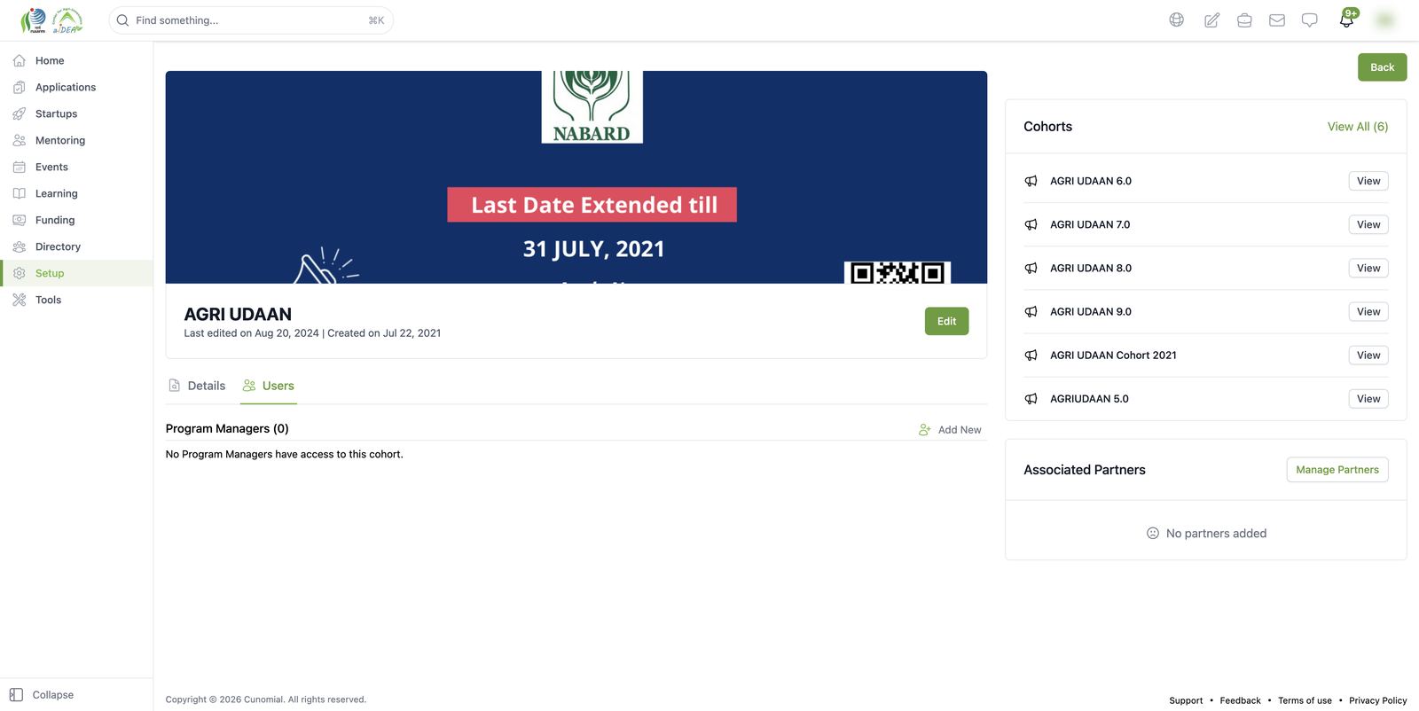 Programme detail: Users tab