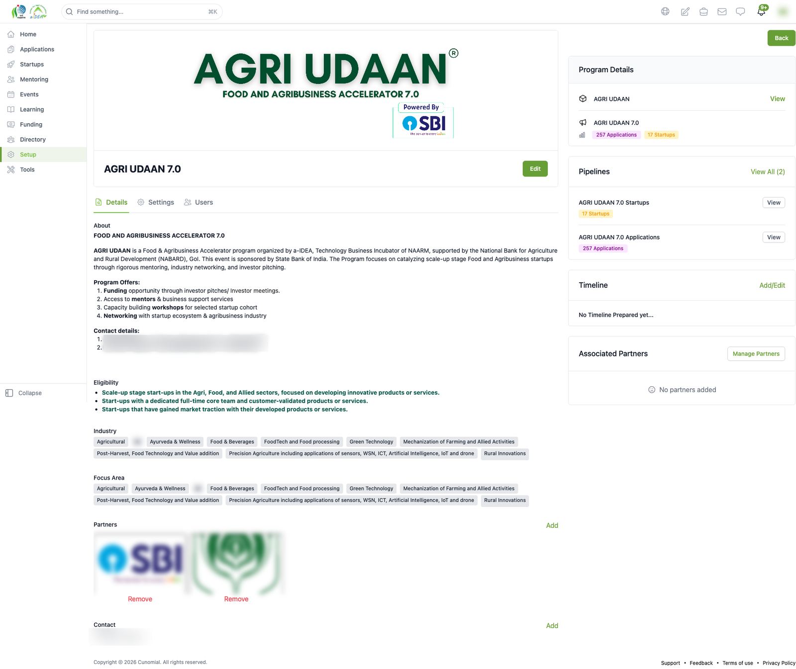 Cohort detail: Details tab (AGRI UDAAN 7.0)