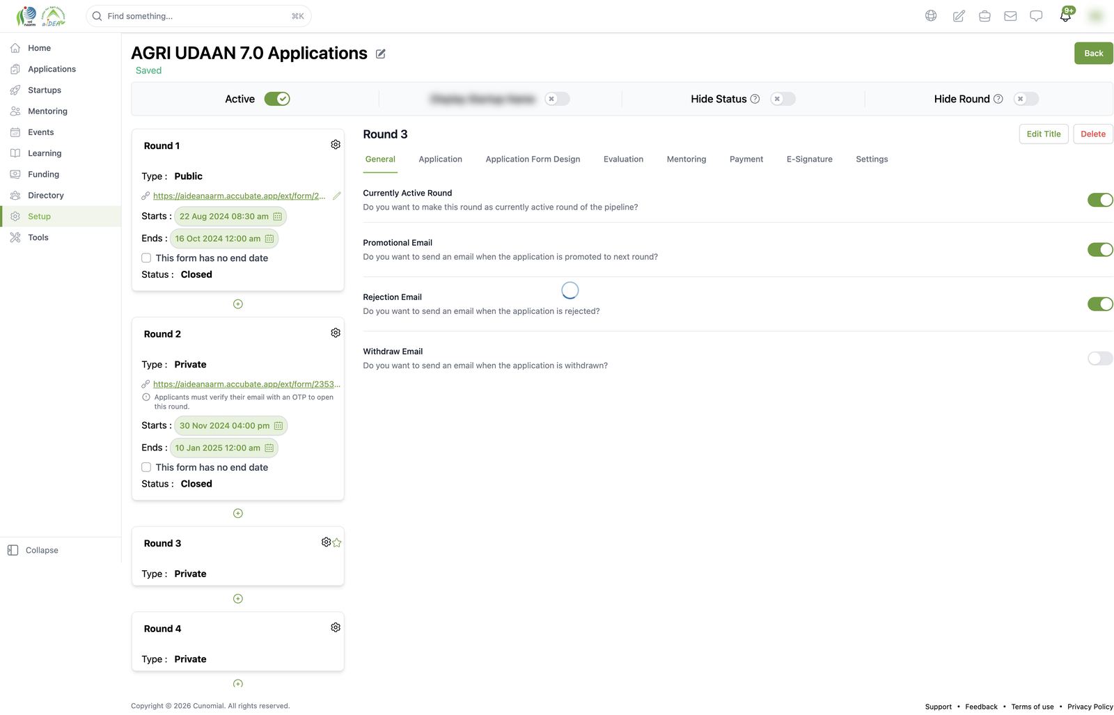 Application pipeline editor: rounds and General tab