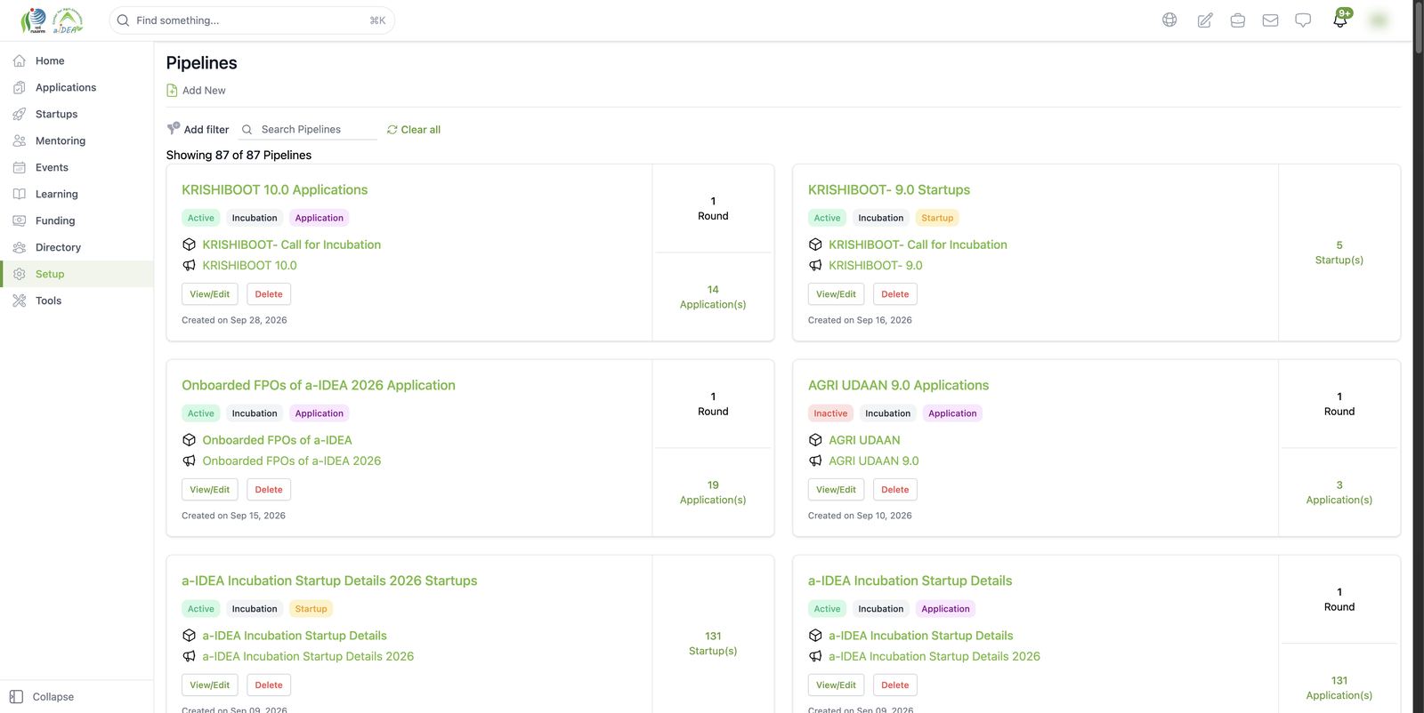 Pipelines list