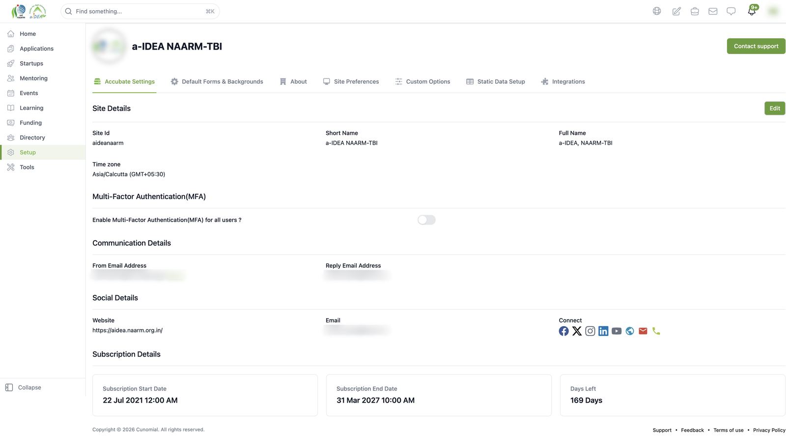 Site Settings: Accubate Settings