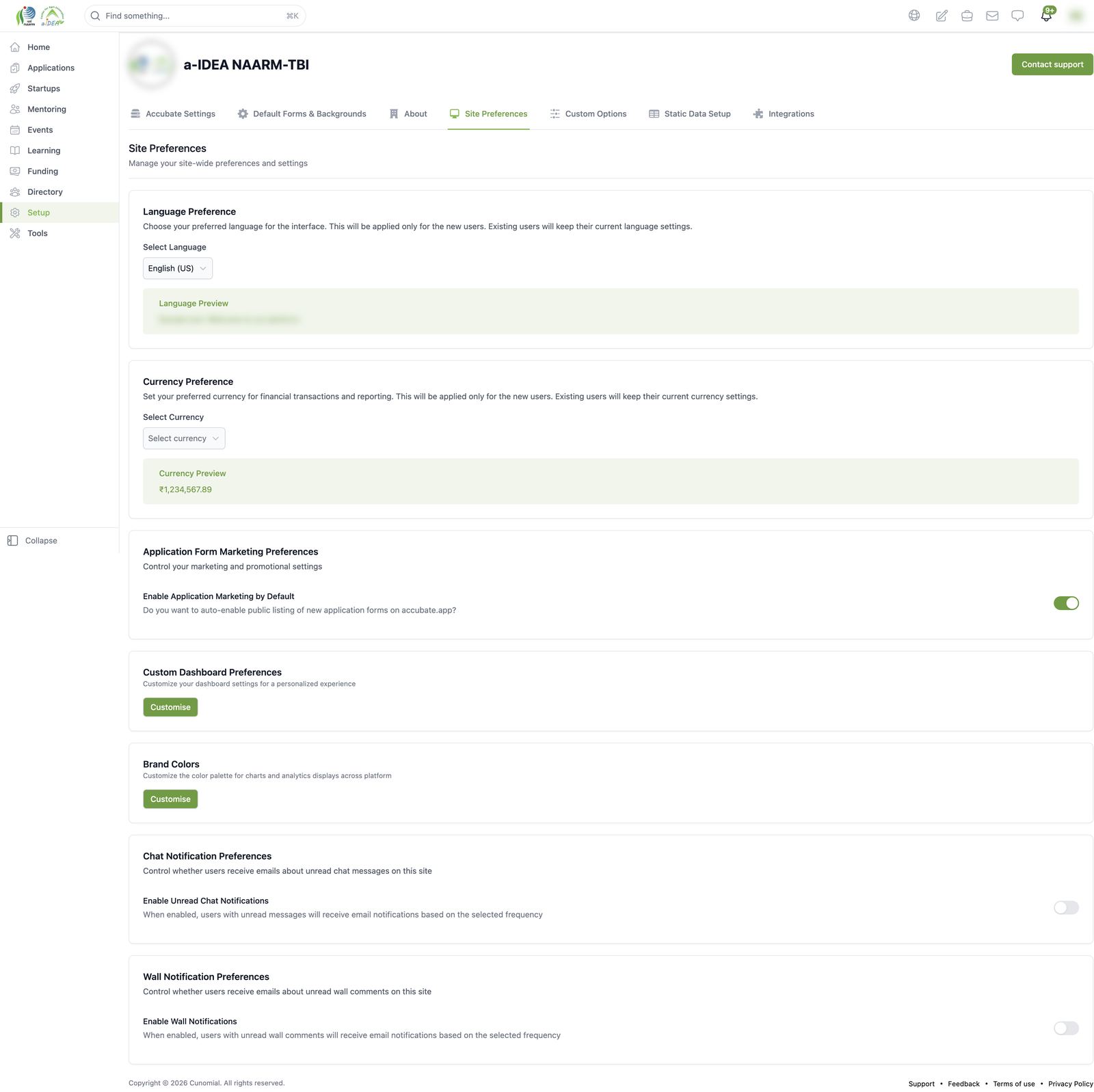 Site Settings: Site Preferences