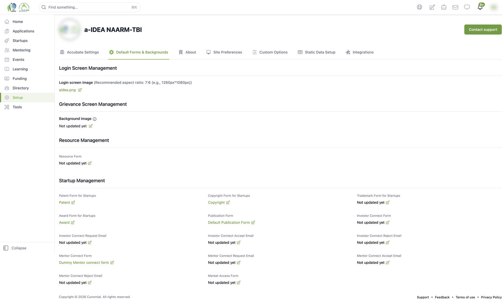 Site Settings: Default Forms & Backgrounds