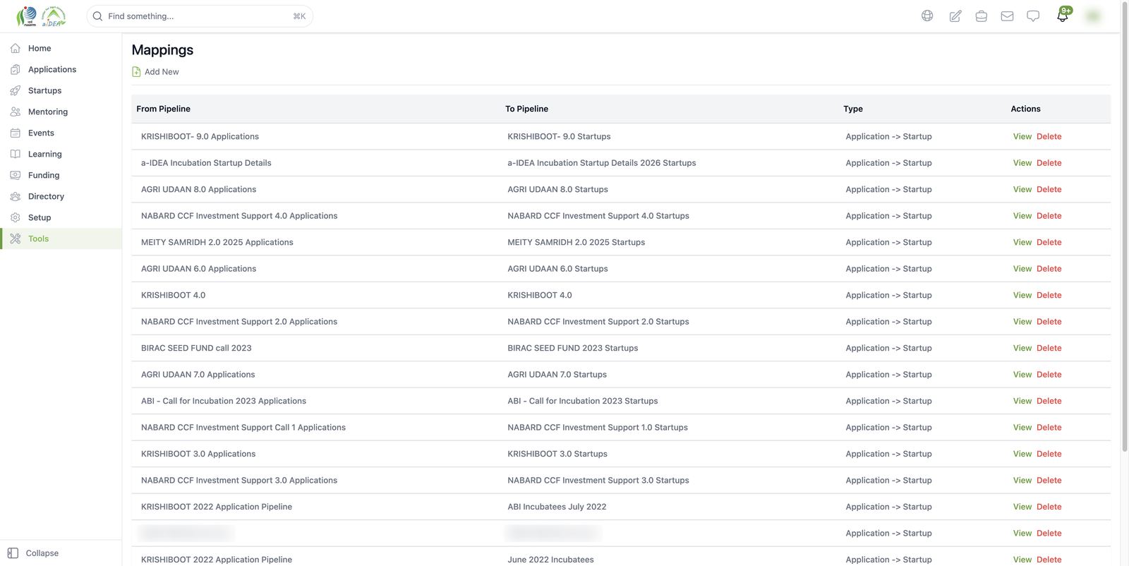 Mappings (Tools): application to startup pipelines