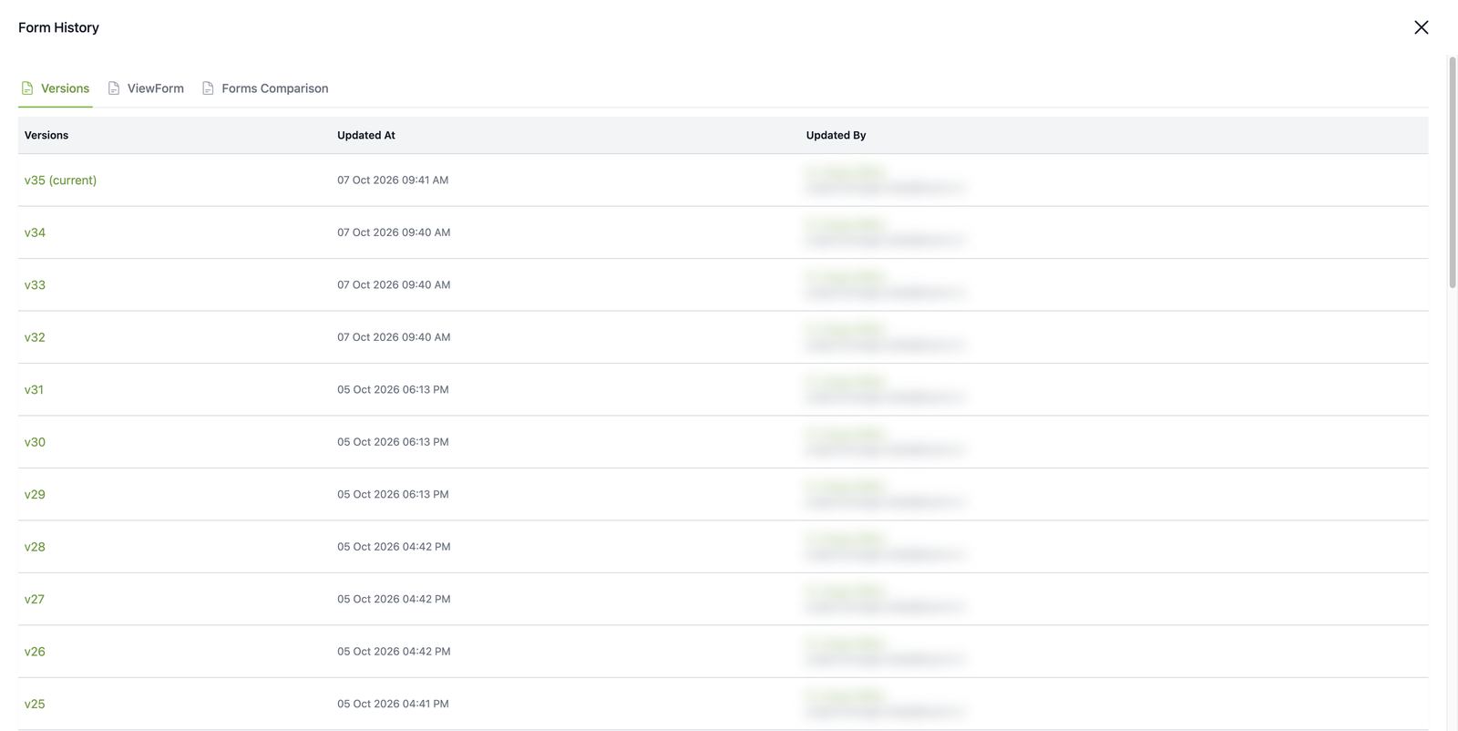Form History: Versions