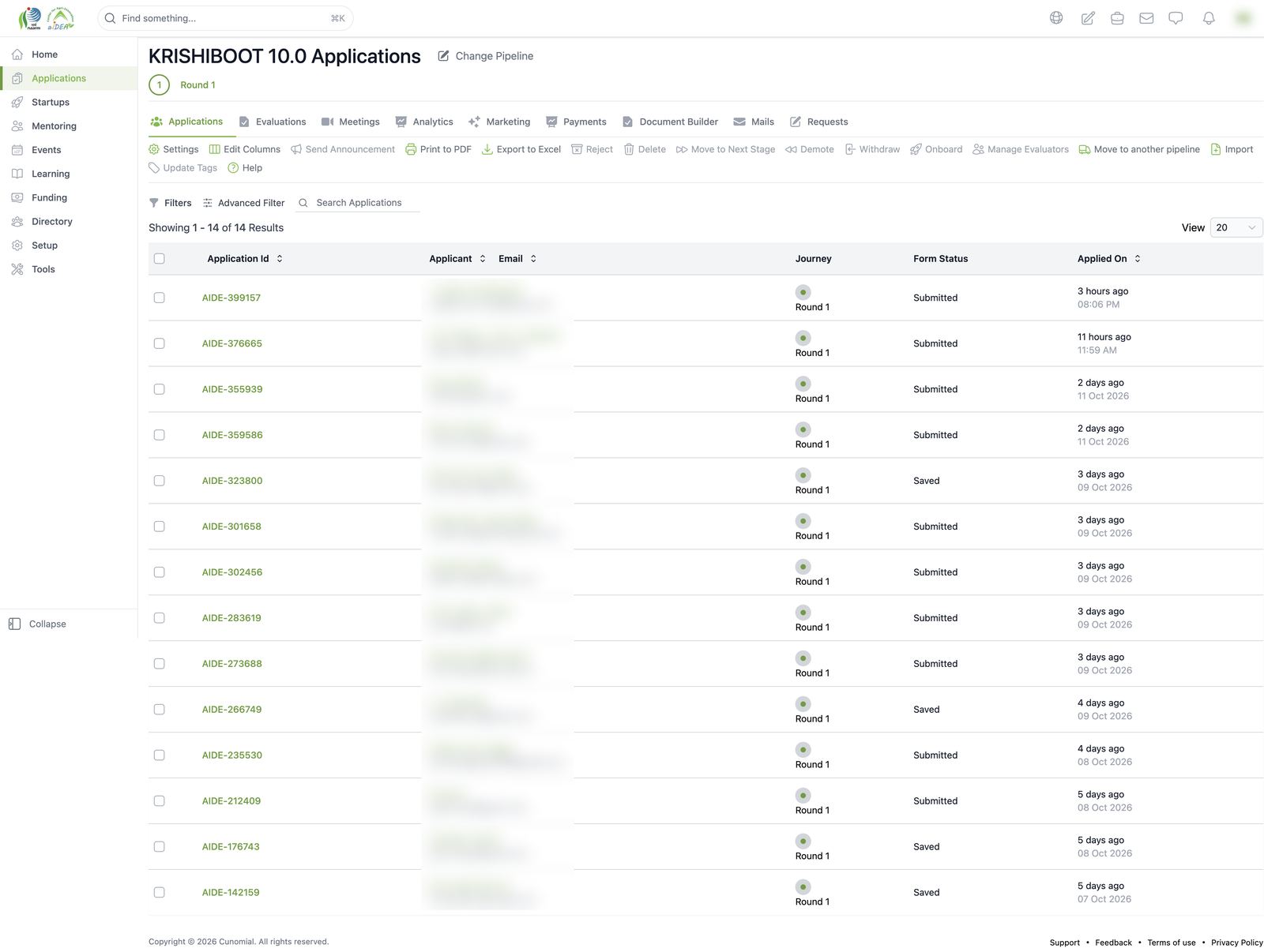 Applications list for one pipeline (KRISHIBOOT 10.0)