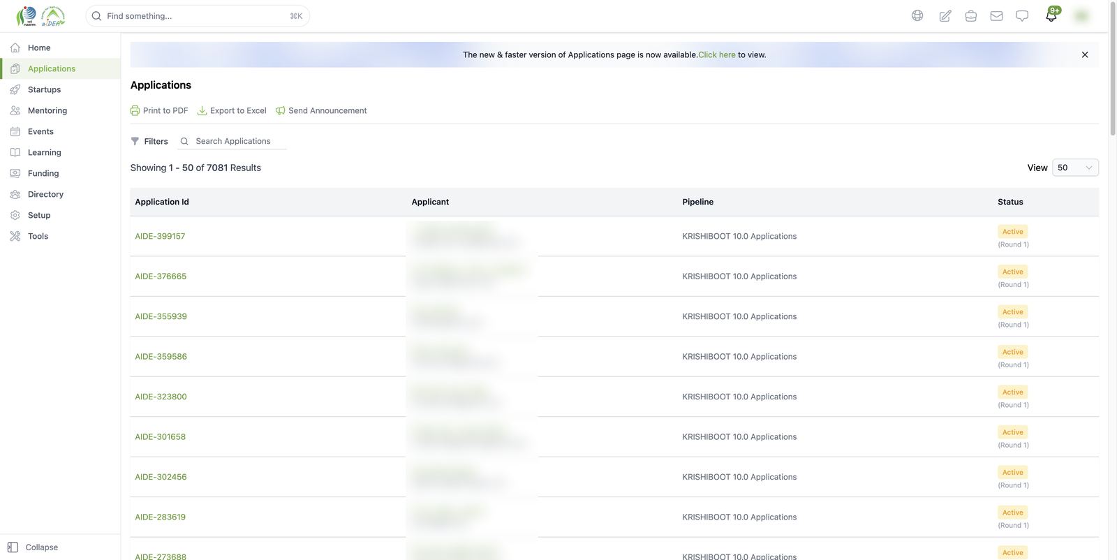 All applications across pipelines (legacy page)
