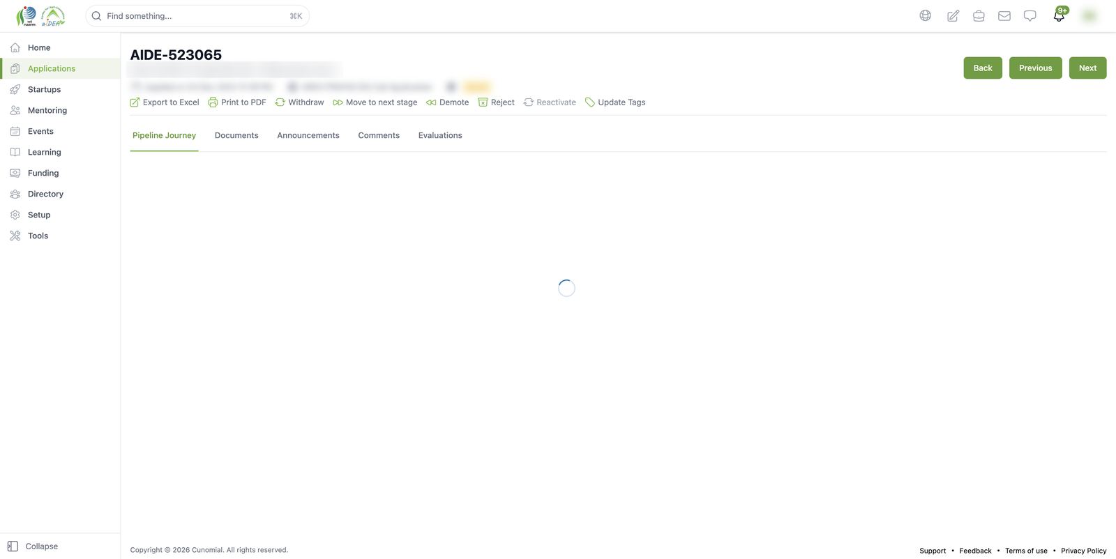 One application (detail page)