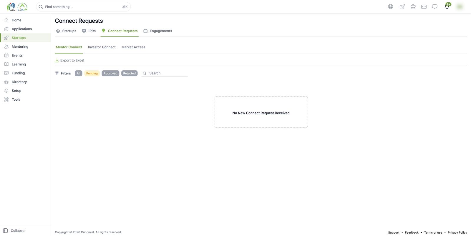 Connect requests (mentor, investor, market access)