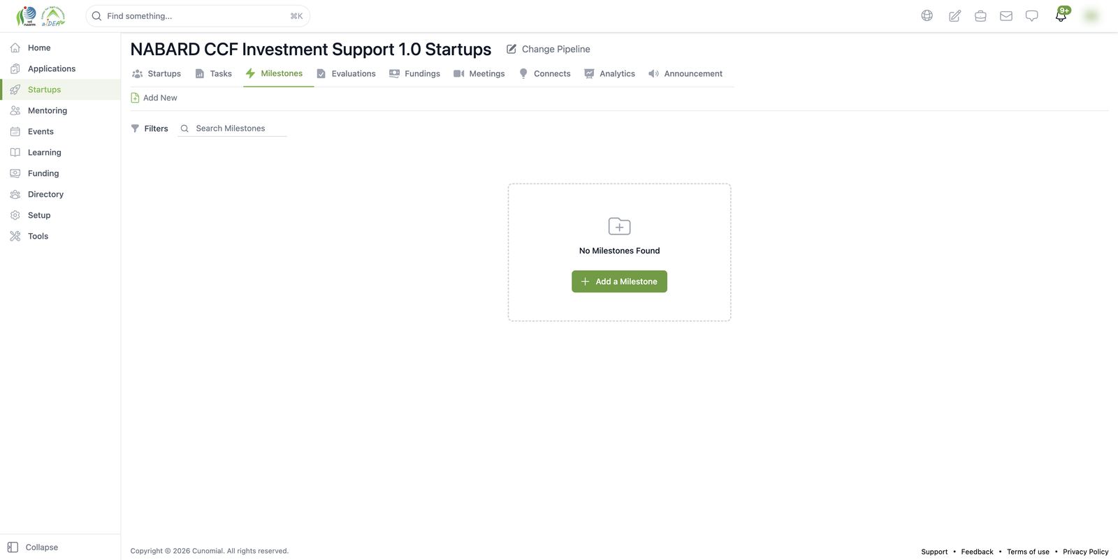 Pipeline workspace: milestones (empty)