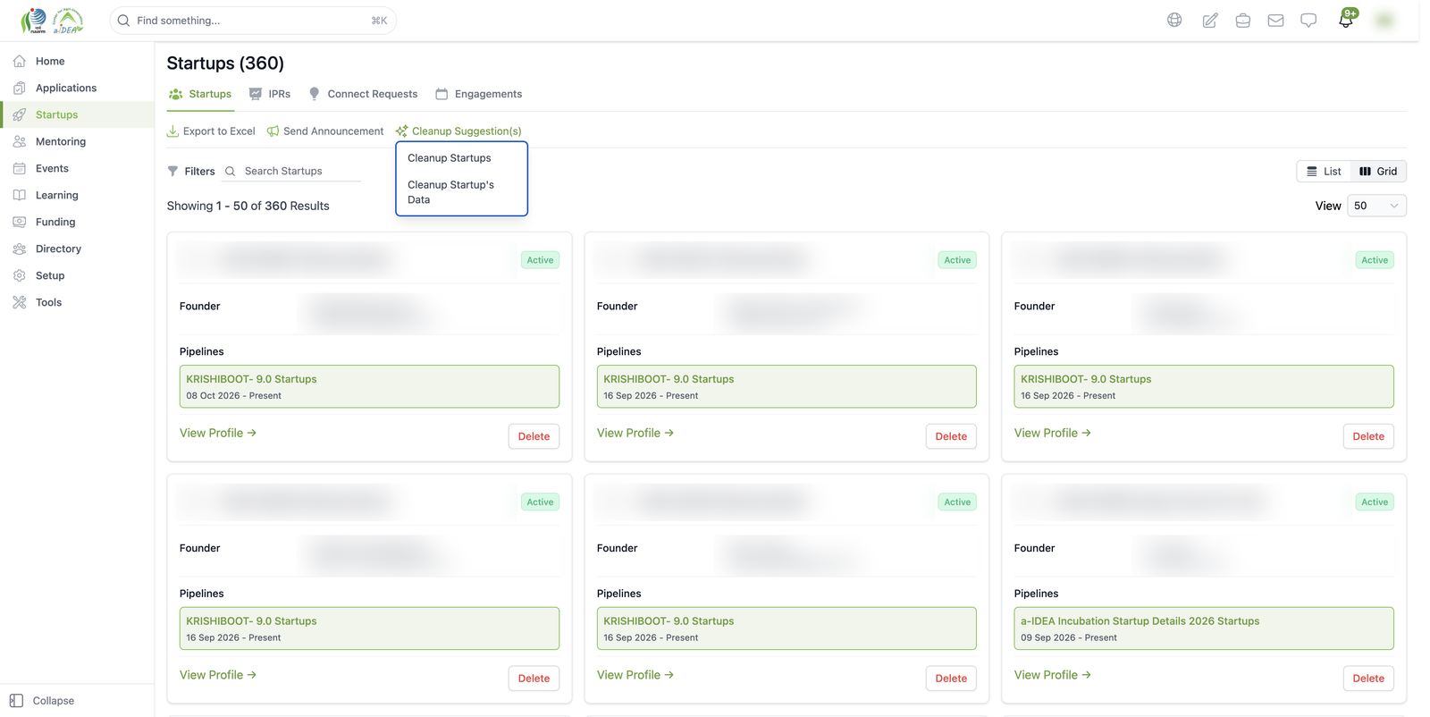 All startups: cleanup suggestions menu