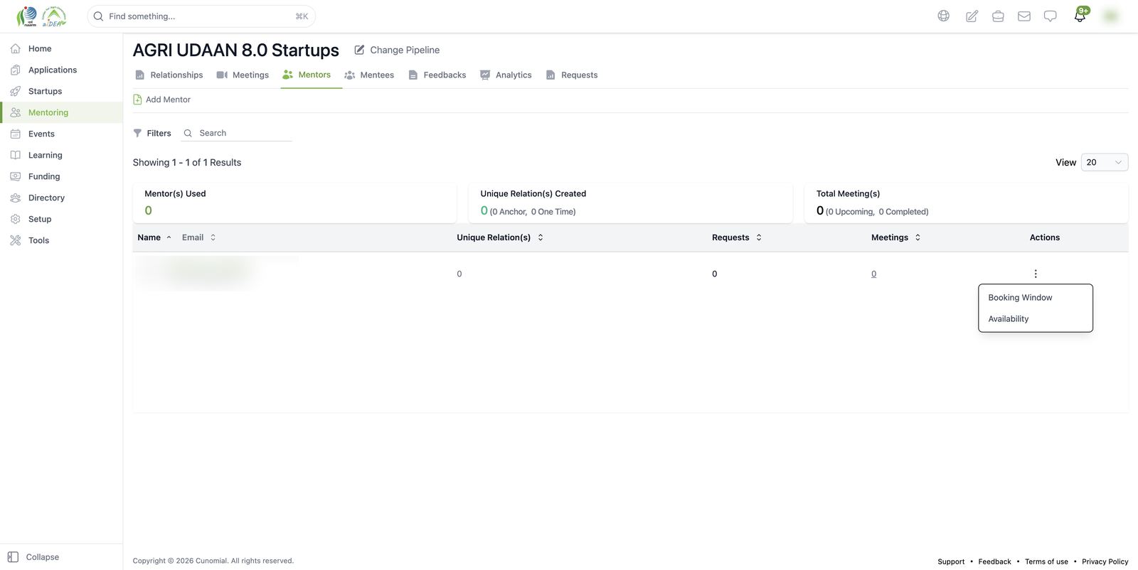 Mentor row options