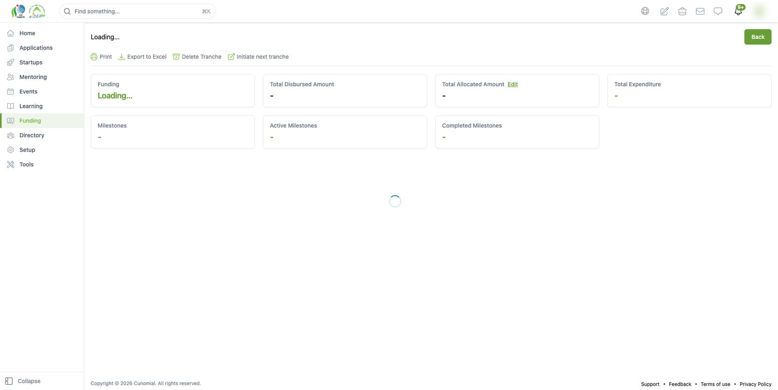 Recipient tranche dashboard