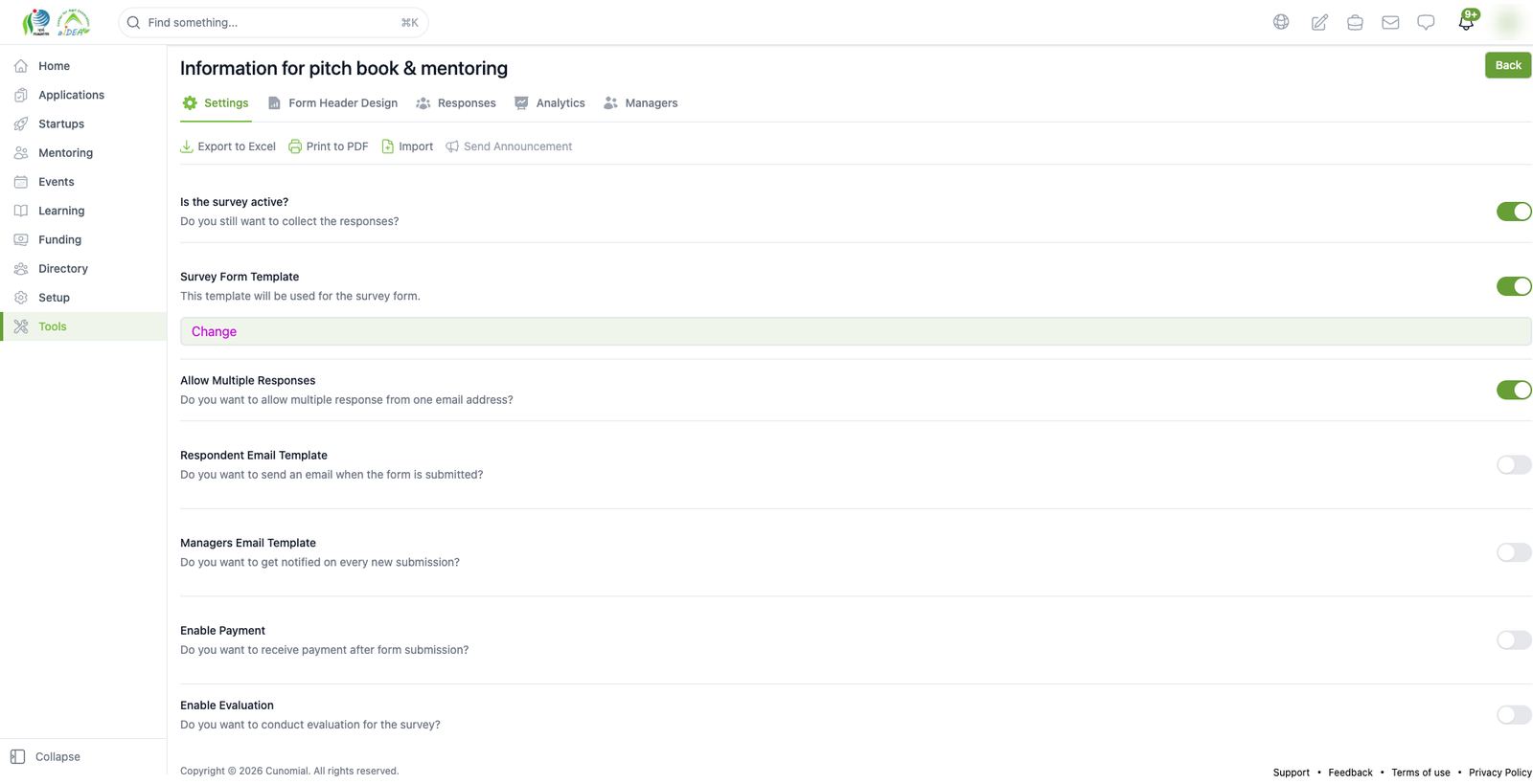 Survey settings