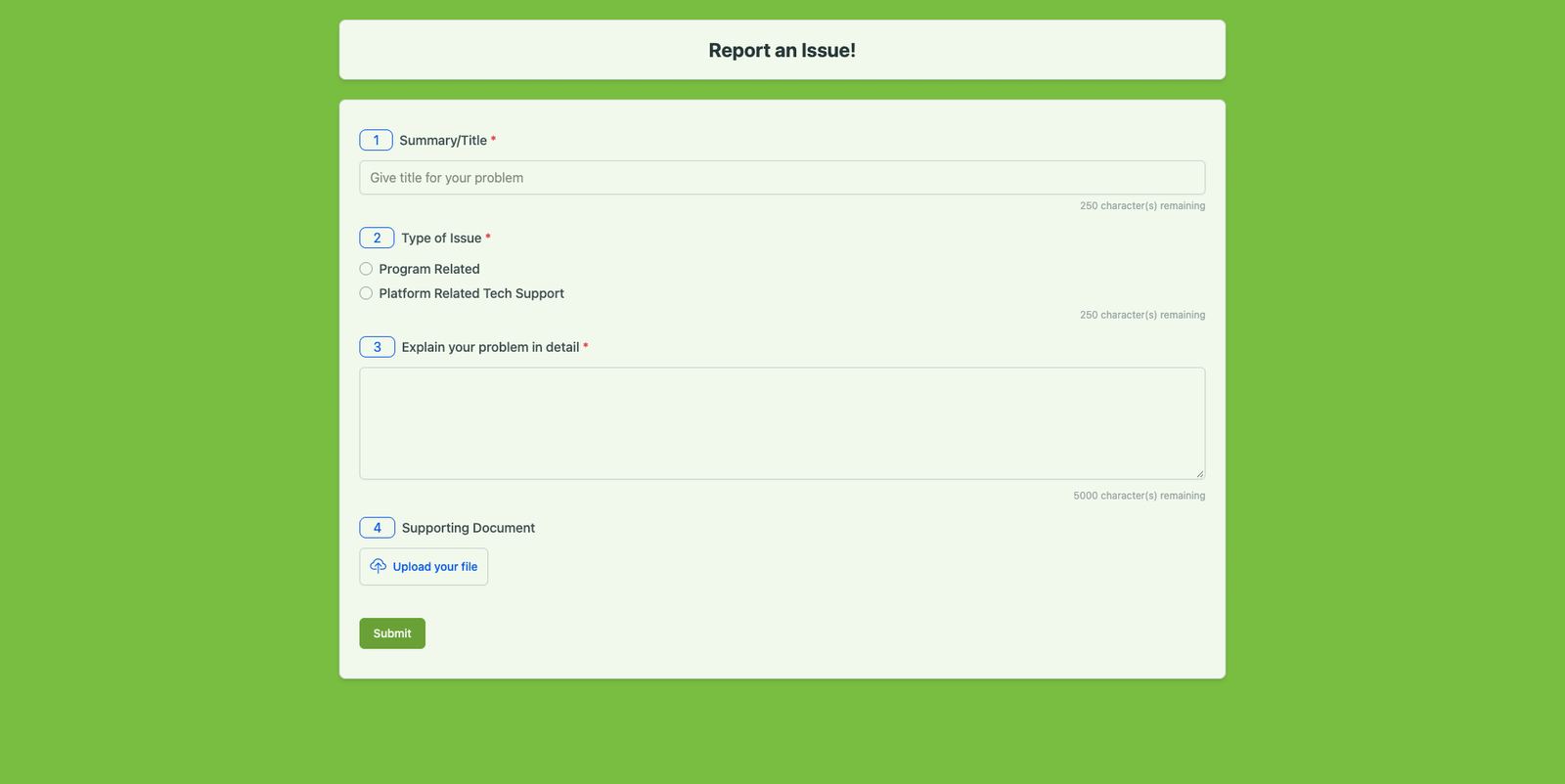 Report an issue (raise a ticket)