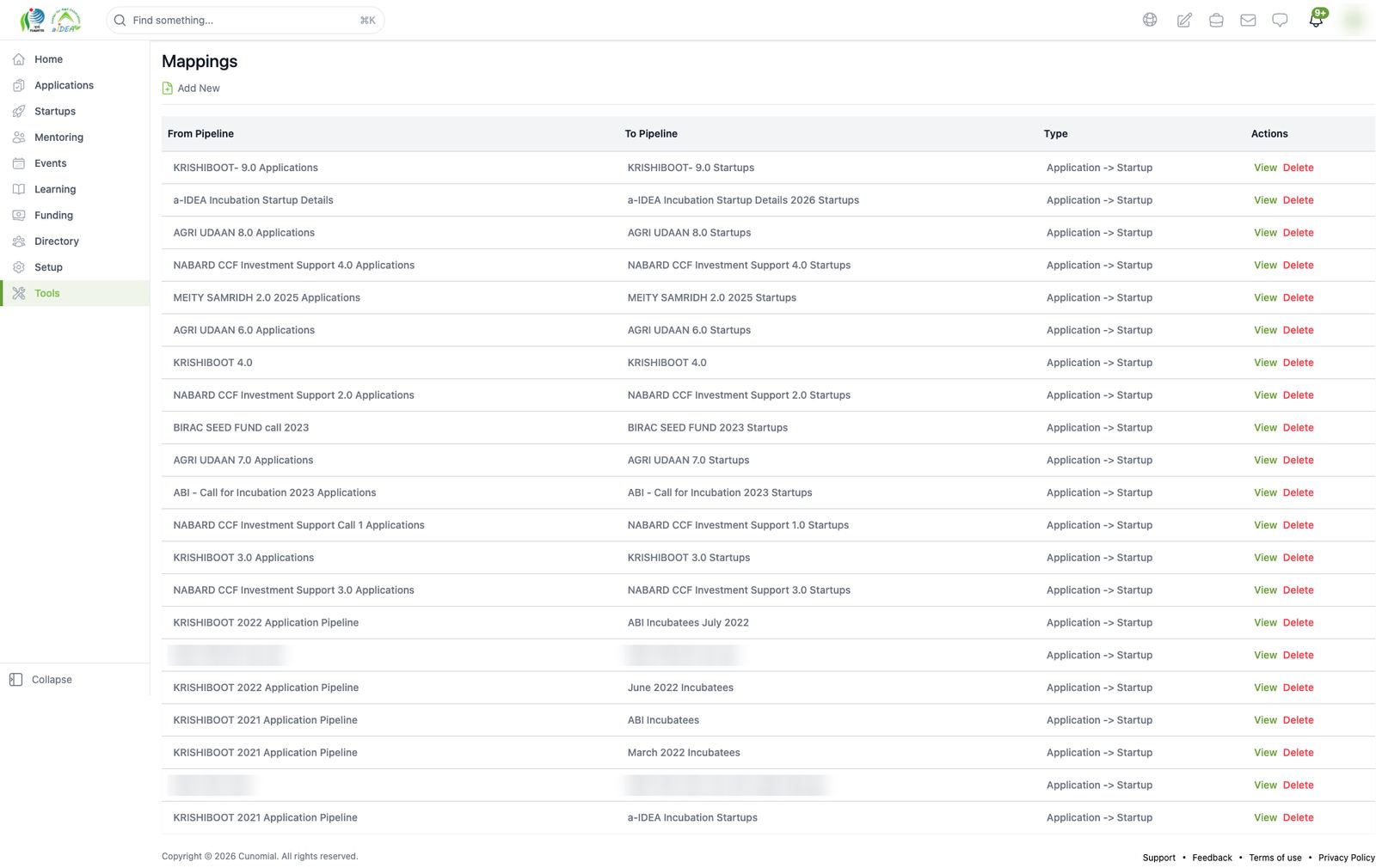 Mappings (application to startup)