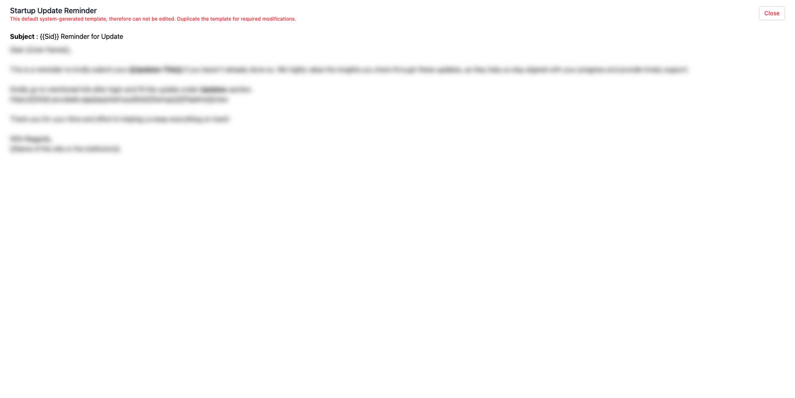 Mail template view (locked default)