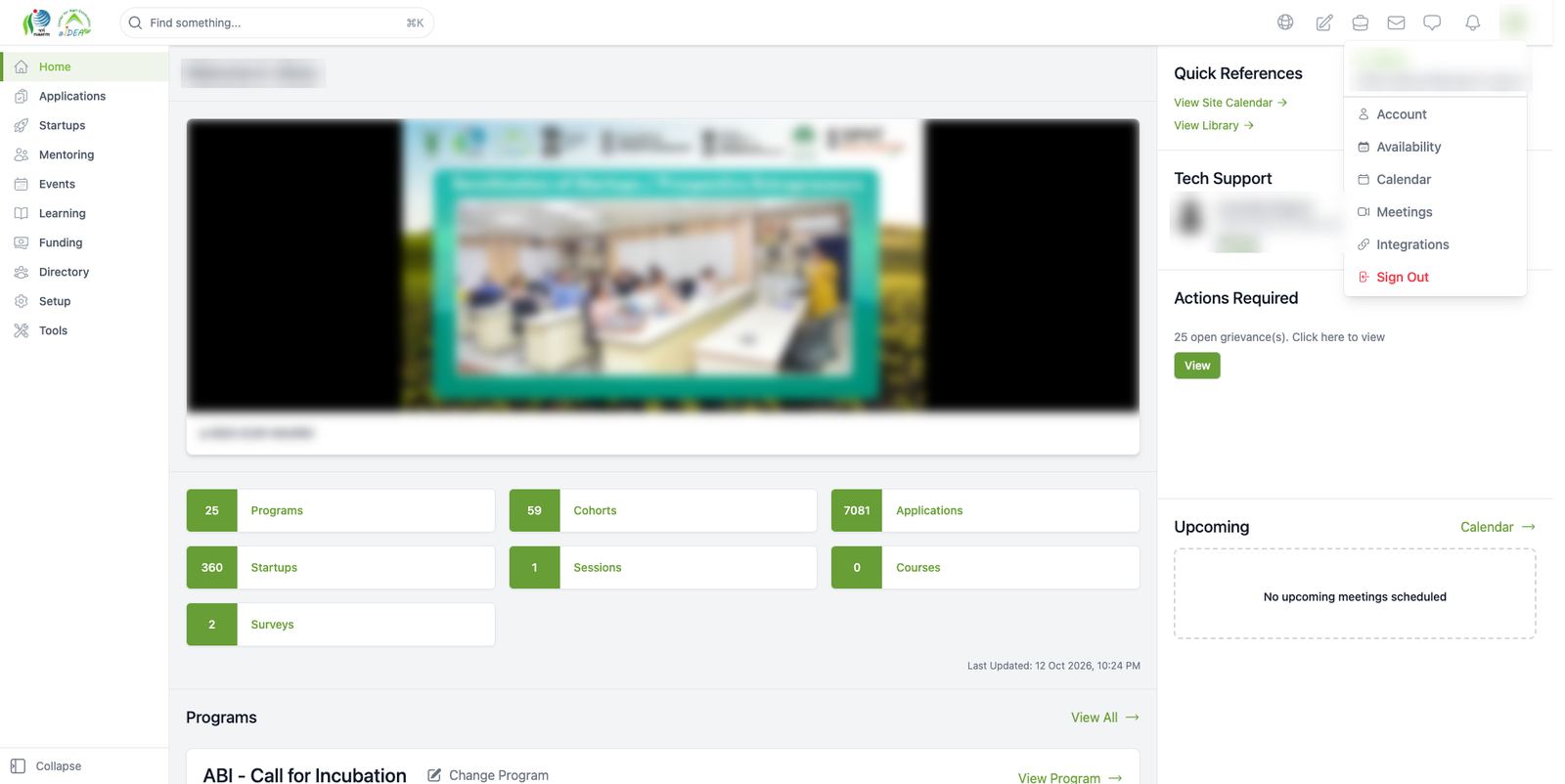 User menu