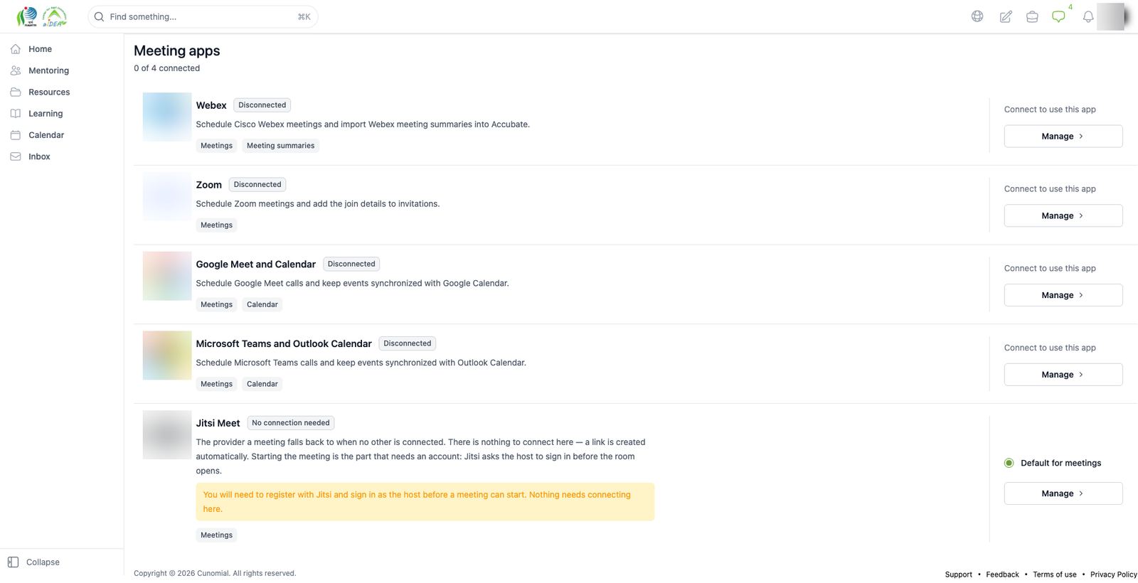 Integrations: meeting apps