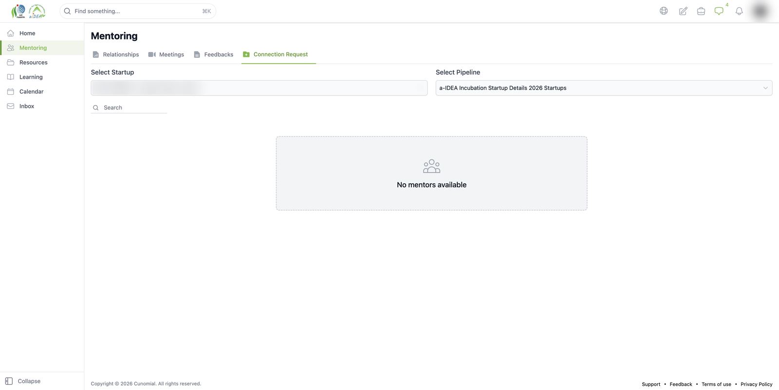 Mentoring (founder): Connection Request (find a mentor)