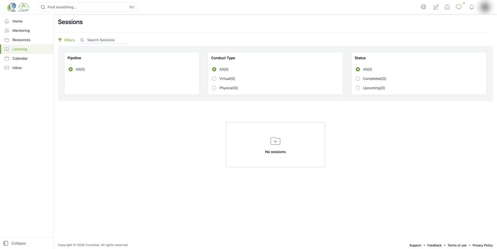 Sessions list with filters (founder)
